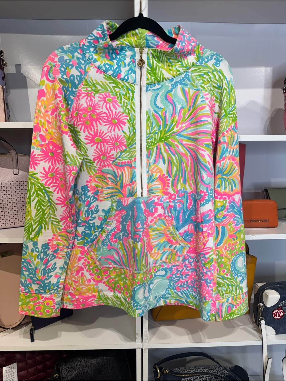 0003 Lilly Pulitzer Pink Turquoise Lime Green Zip Pullover - Picture 4 of 5